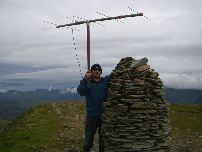 Dave, M0TAZ with the beam on the summit of Dale Head.